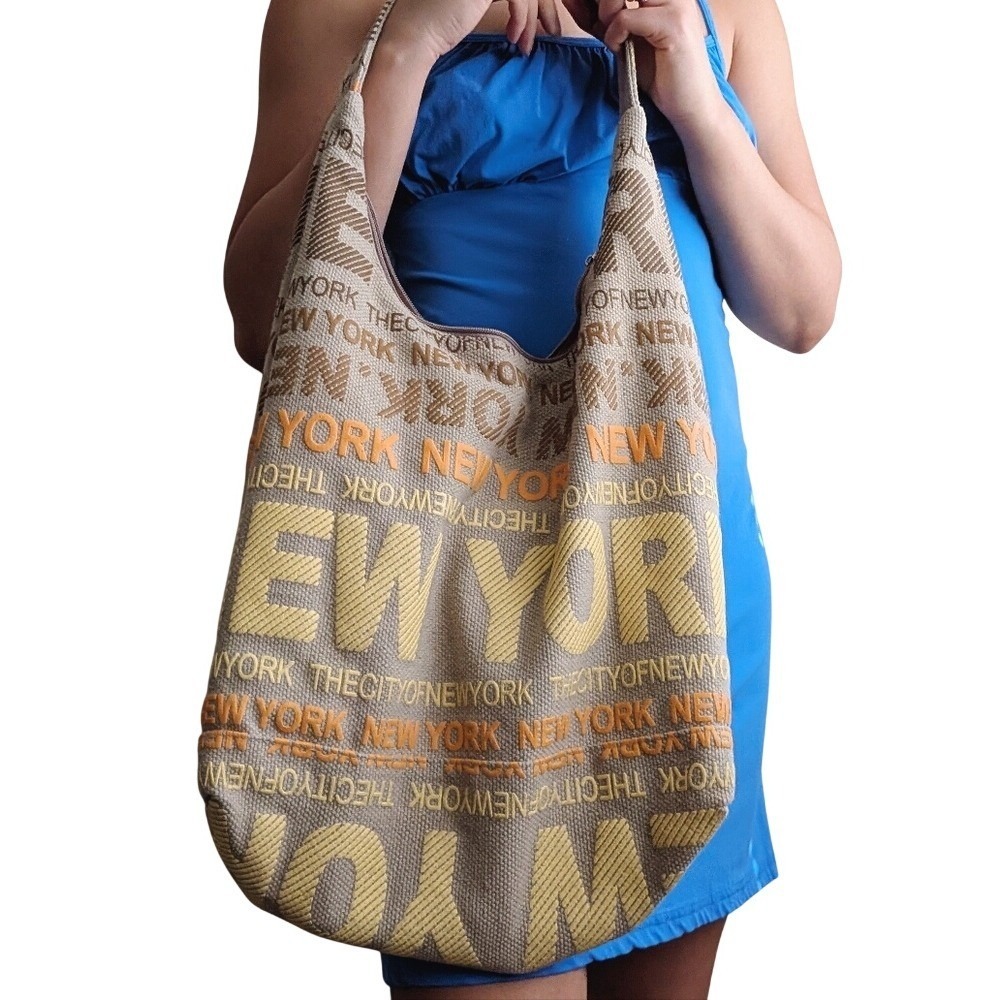Robin Ruth Canvas New York All Over Print Large Hobo Bag Boho Urban Y2K - Picture 3 of 9